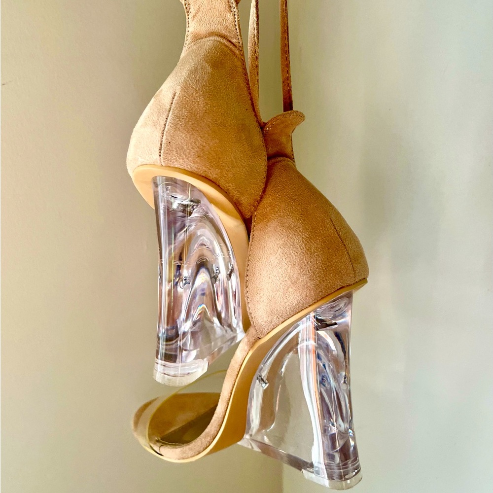 Clear lace up wedge heels
